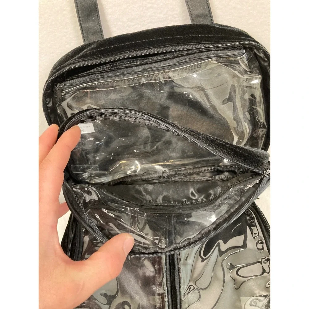 Bueno Velvet Toiletry‎ Bag Travel Case Black Tassel Organizer Small